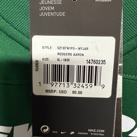 Nike NFL On Field New York Jets Aaron Rodgers #8 Men’s Jersey Size XL Green - Picture 6 of 6